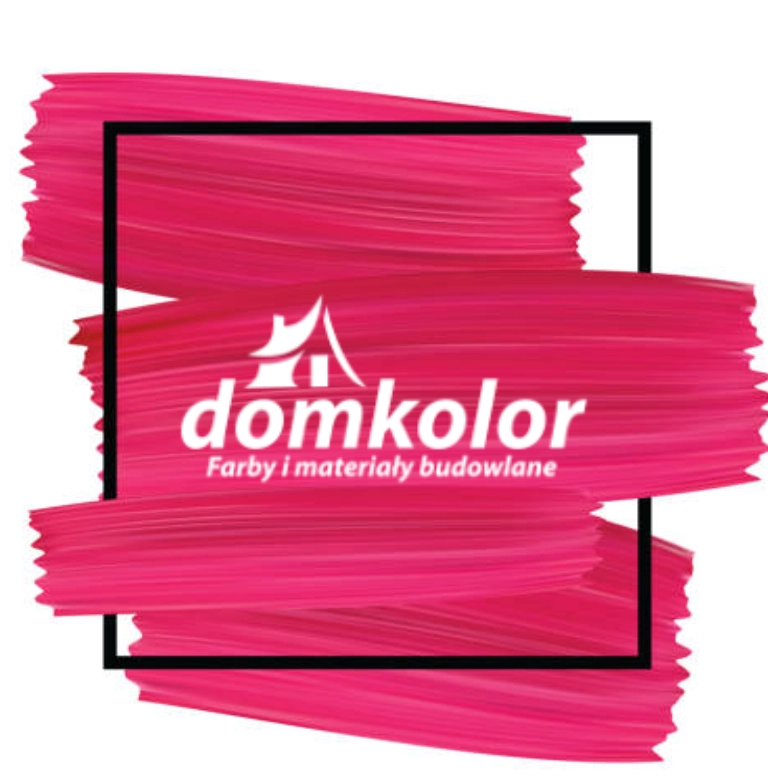 Logo firmy Dom Kolor na różowym tle